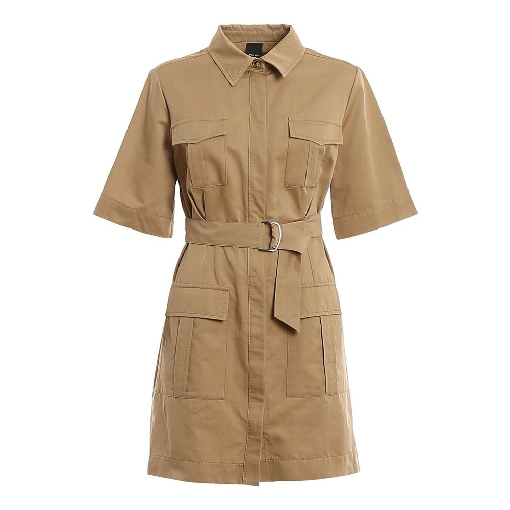 Pinko Dodoria‎ Safari Shirt Dress Beige Belted Cargo Pocket Linen Blend Sz XS